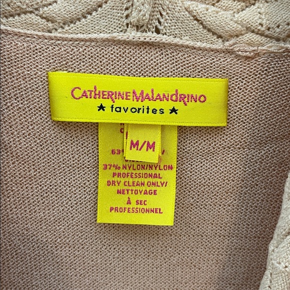 🆕 CATHERINE MALANDRINO FAVORITES Ivory Pointelle Knit Dress Dress Size M - Picture 2 of 5